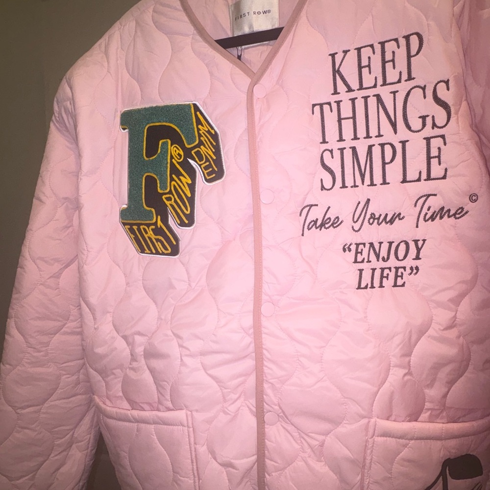 Pink Quilted Jacket with Letter Patch